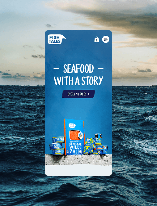 Fish Tales: mobiele website met zee op de achtergrond